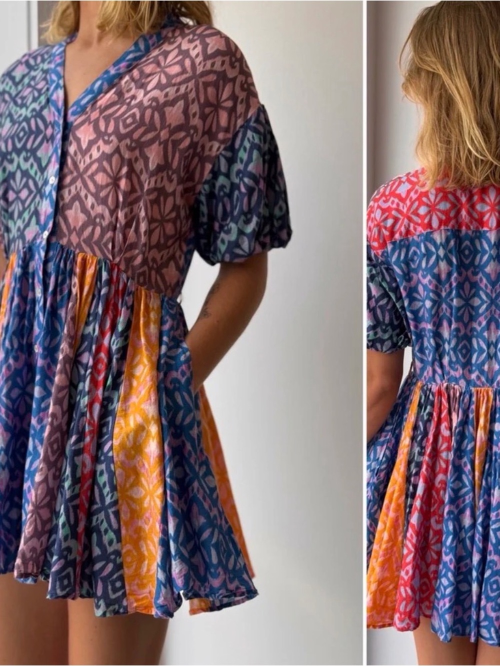 XiRENA Multicolor Red Blue Pink Print Dress